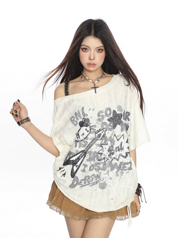 y2k-kawaii-fashion-Grunge Hello Kitty Oversized T Shirt-Pinky Dollz