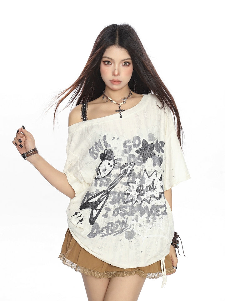 y2k-kawaii-fashion-Grunge Hello Kitty Oversized T Shirt-Pinky Dollz