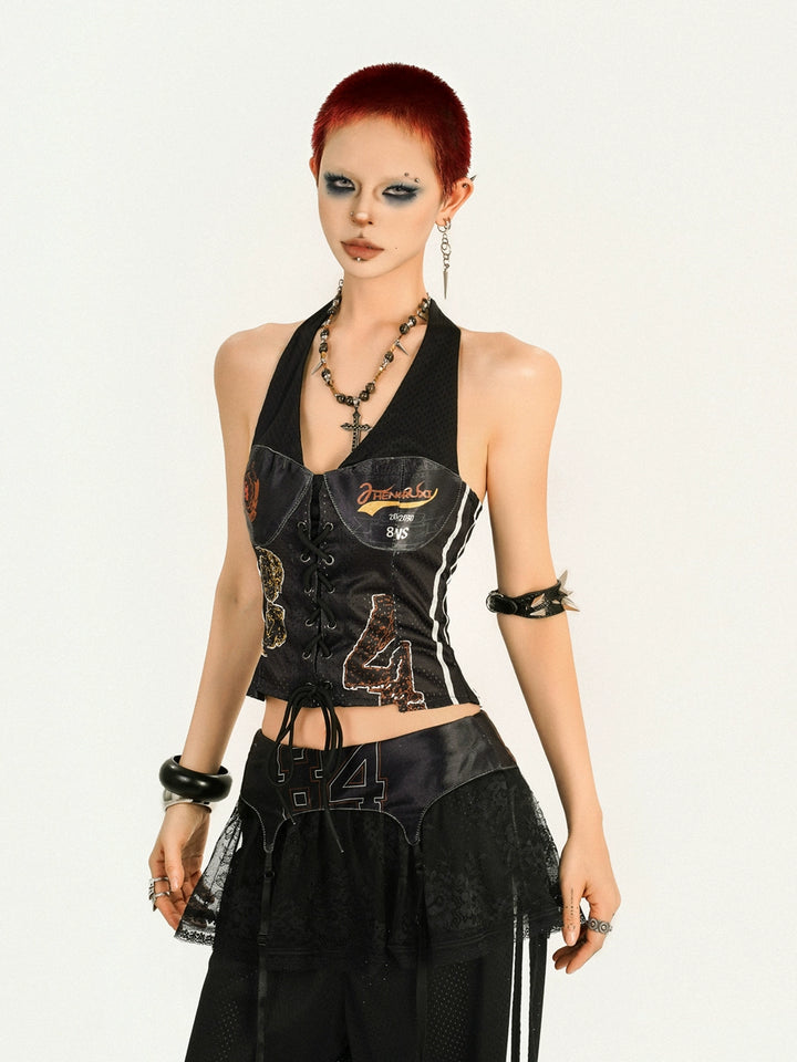 y2k-kawaii-fashion-Black Corset Top & Wide-Leg Track Pants Set-Pinky Dollz