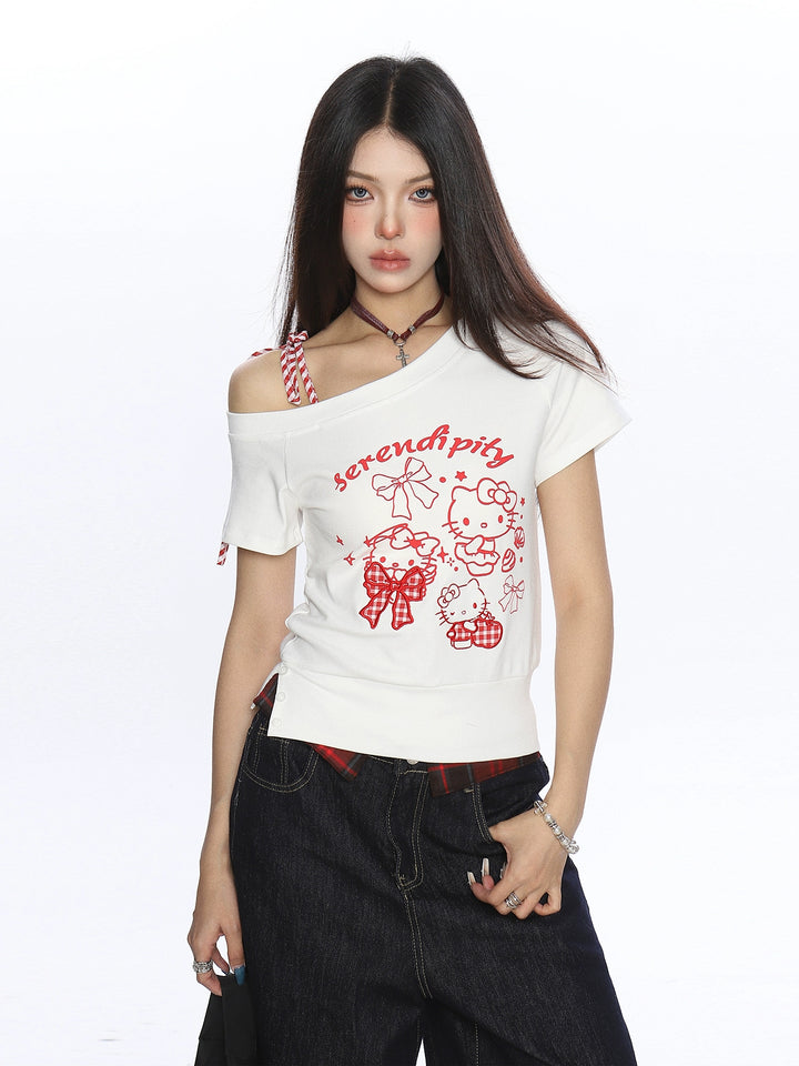 y2k-kawaii-fashion-Hello Kitty Serendipity Off-Shoulder T Shirt-Pinky Dollz