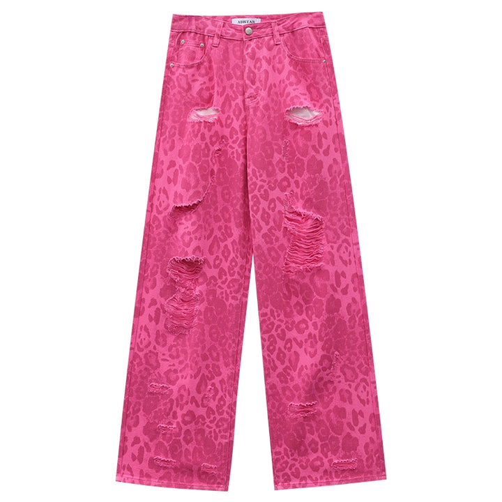 y2k-kawaii-fashion-Hot Pink Ripped Leopard Jeans-Pinky Dollz