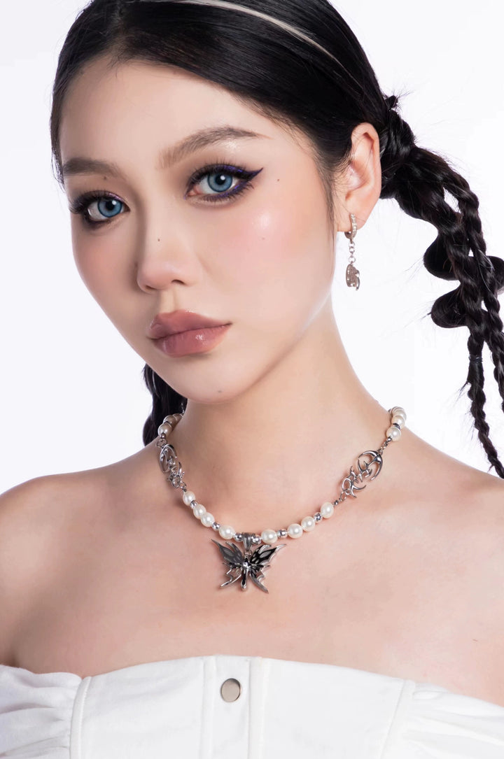 y2k-kawaii-fashion-Butterfly Pearl Choker-Pinky Dollz