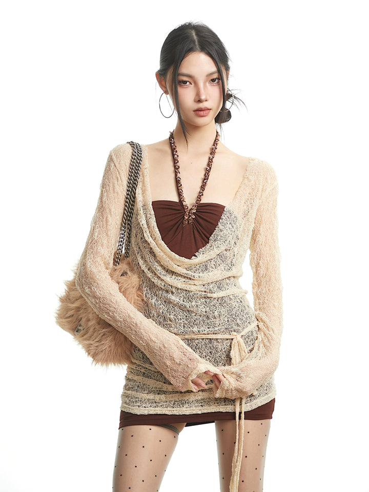 y2k-kawaii-fashion-Luna Lace Halterneck Layered Mini Dress-Pinky Dollz