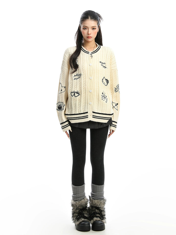 y2k-kawaii-fashion-Hello Kitty Varsity Knit Cardigan-Pinky Dollz