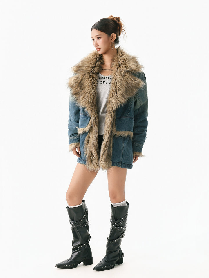 y2k-kawaii-fashion-Y2K Fur-Collar Washed Denim Jacket-Pinky Dollz