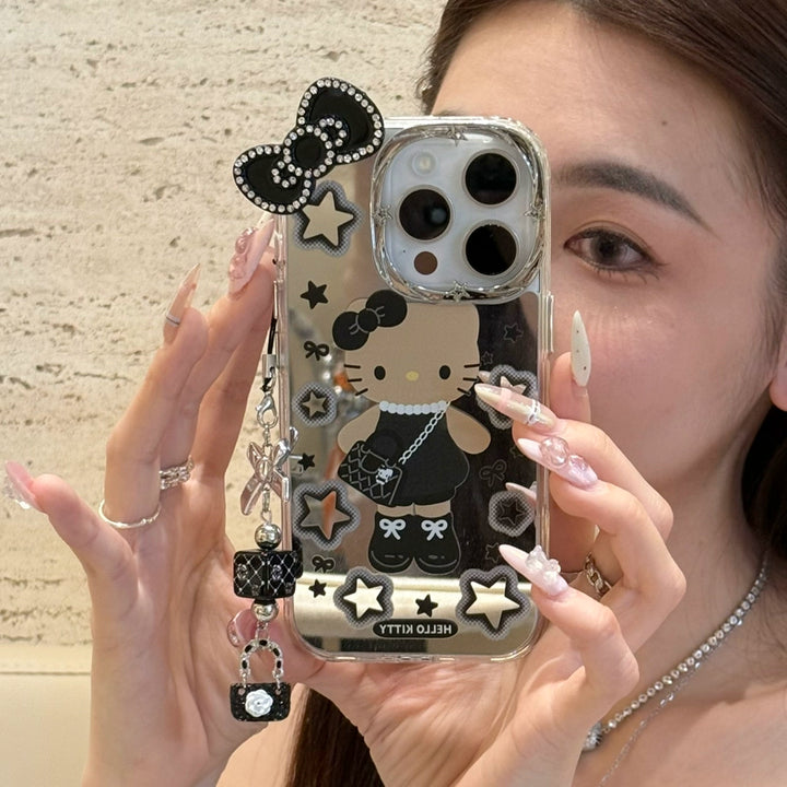 y2k-kawaii-fashion-Hello Kitty Black Bow Mirror Phone Case-Pinky Dollz