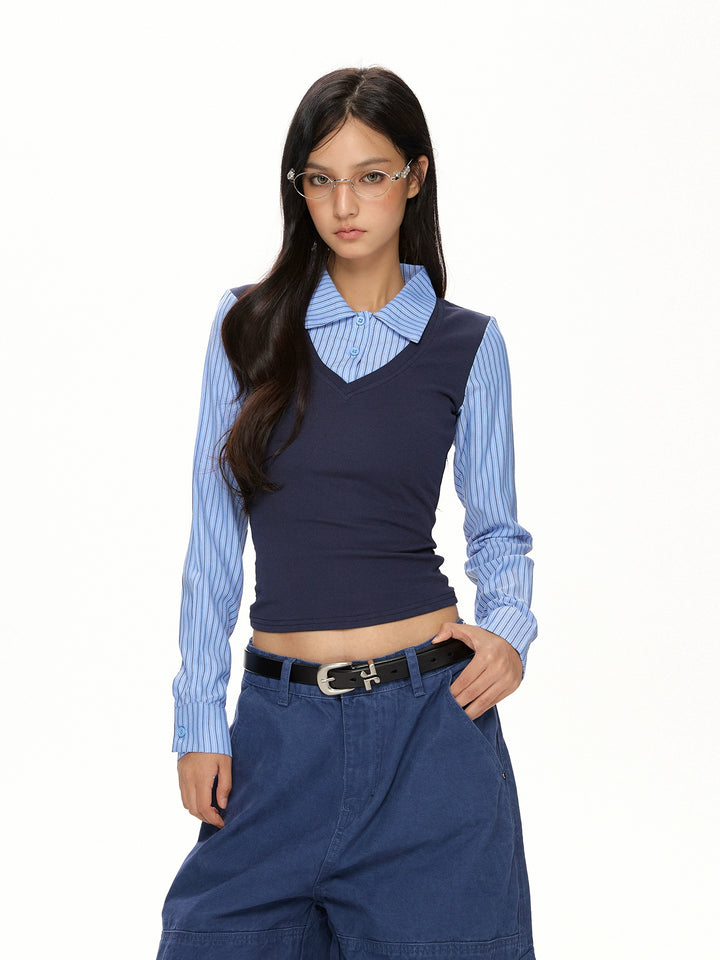 y2k-kawaii-fashion-Two-Piece Striped Long Sleeve Top-Pinky Dollz