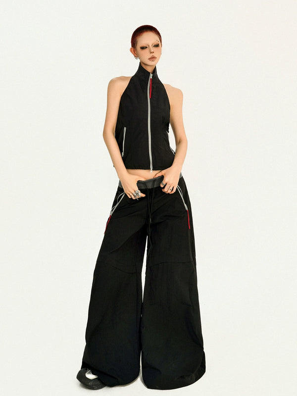 y2k-kawaii-fashion-Utility Zip-Up Halter & Cargo Pants Set-Pinky Dollz