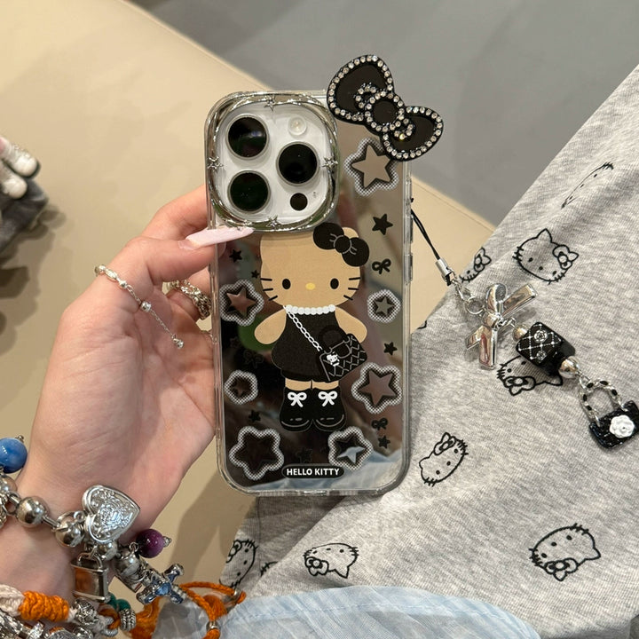 y2k-kawaii-fashion-Hello Kitty Black Bow Mirror Phone Case-Pinky Dollz