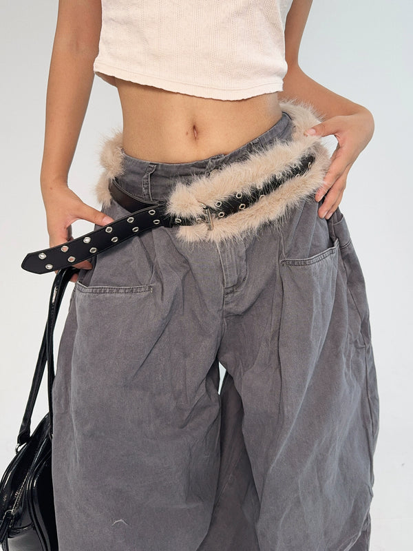 y2k-kawaii-fashion-Fur Trim Grommet Belt-Pinky Dollz
