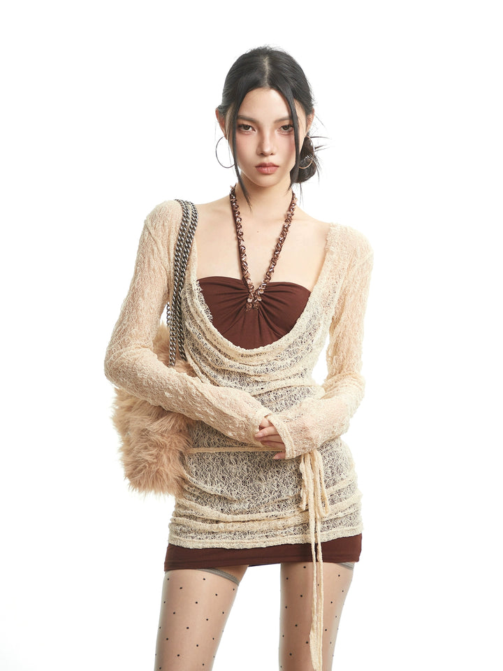 y2k-kawaii-fashion-Luna Lace Halterneck Layered Mini Dress-Pinky Dollz