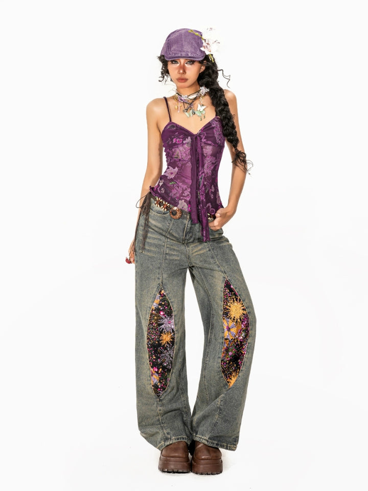 y2k-kawaii-fashion-Firework Embroidery Wide-Leg Jeans-Pinky Dollz