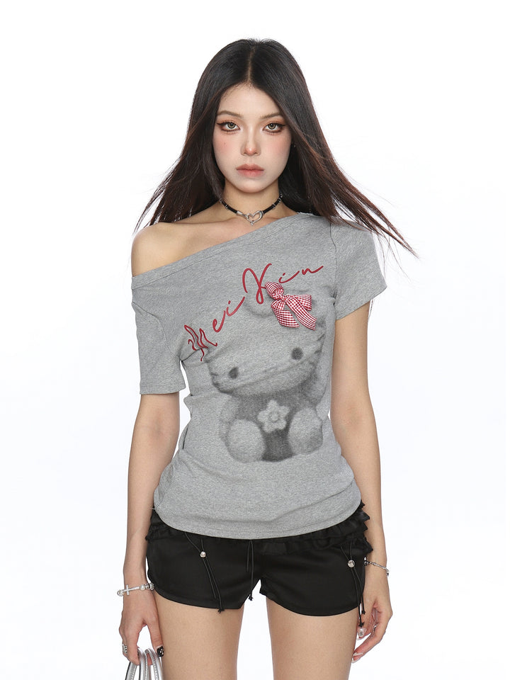 y2k-kawaii-fashion-Hello Kitty Off-Shoulder T Shirt-Pinky Dollz