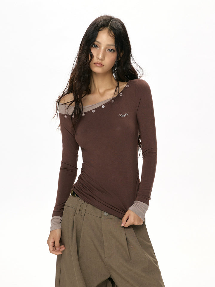 y2k-kawaii-fashion-Off-Shoulder Layered Long Sleeve Top-Pinky Dollz