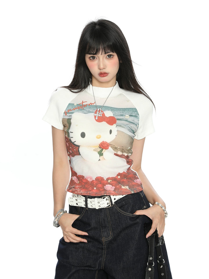 y2k-kawaii-fashion-Hello Kitty Graphic Tee-Pinky Dollz