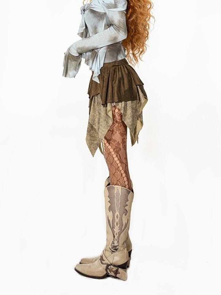 y2k-kawaii-fashion-Boho Patchwork Asymmetric Mini Skirt-Pinky Dollz