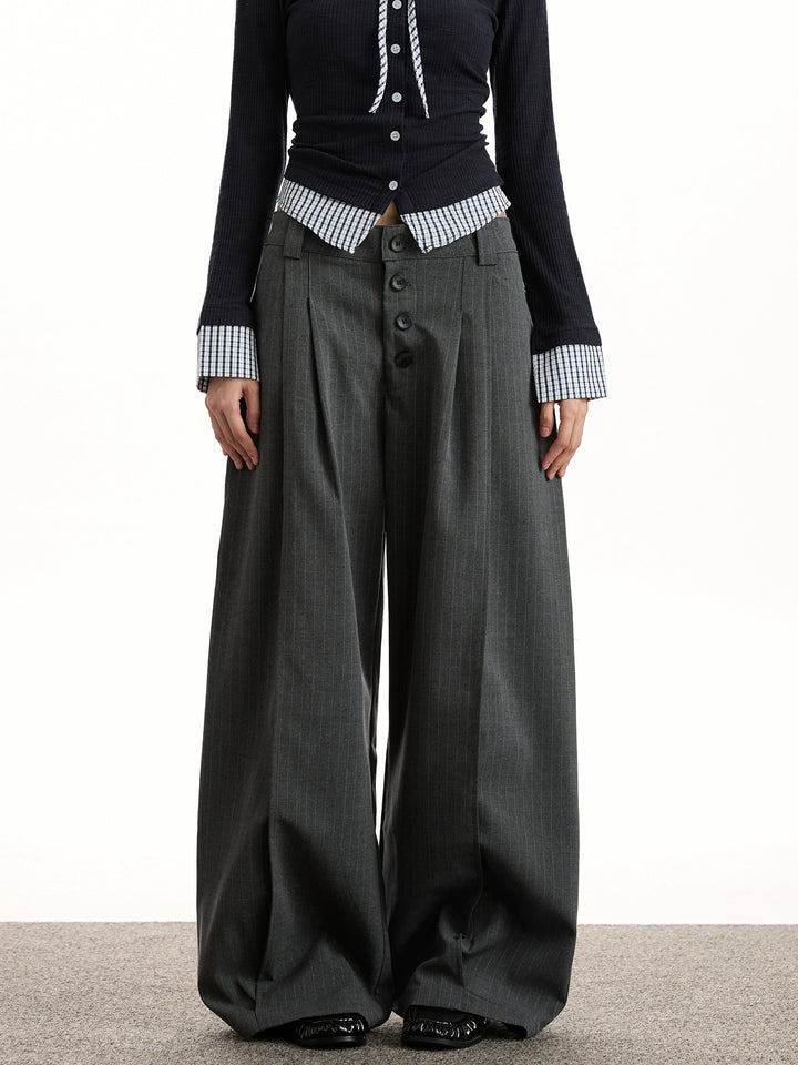 y2k-kawaii-fashion-Striped Button Down Trousers-Pinky Dollz