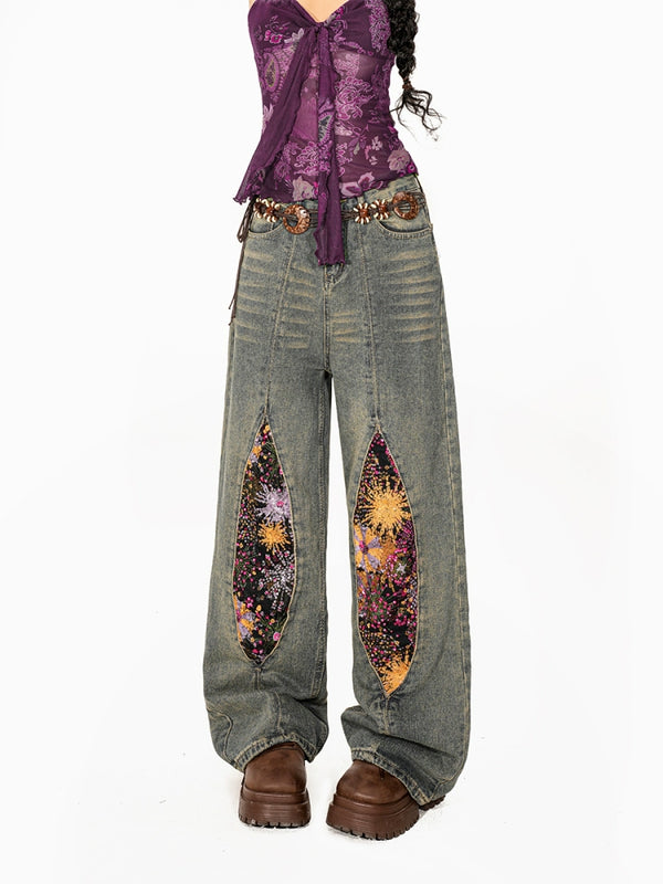 y2k-kawaii-fashion-Firework Embroidery Wide-Leg Jeans-Pinky Dollz