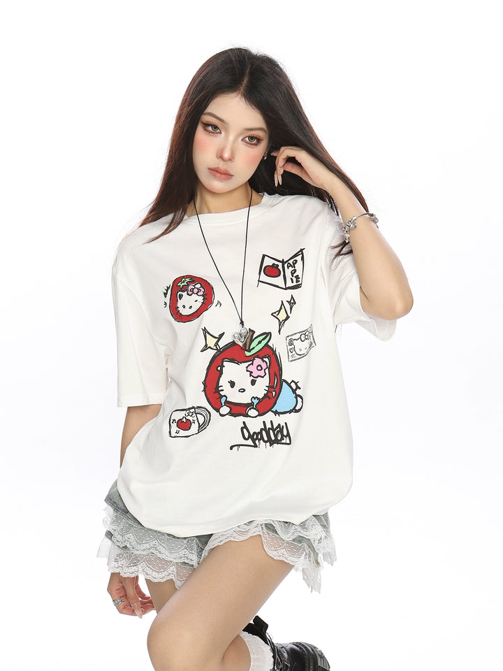 y2k-kawaii-fashion-Retro Hello Kitty Graphic Tee-Pinky Dollz
