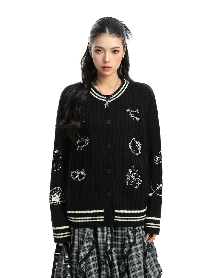 y2k-kawaii-fashion-Hello Kitty Varsity Knit Cardigan-Pinky Dollz