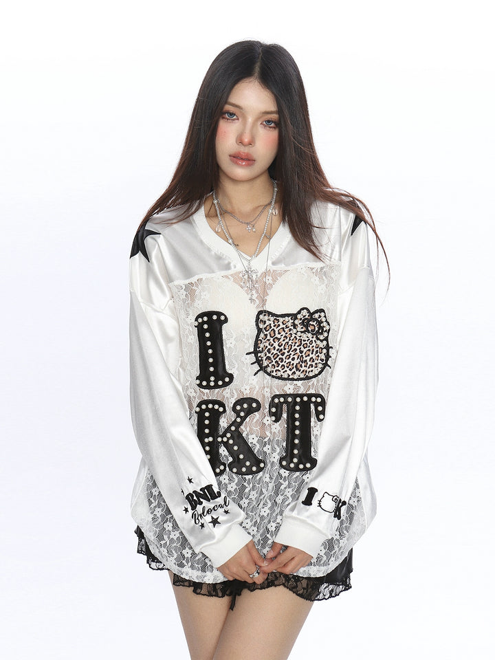 y2k-kawaii-fashion-Leopard Kitty Lace Sweatshirt-Pinky Dollz