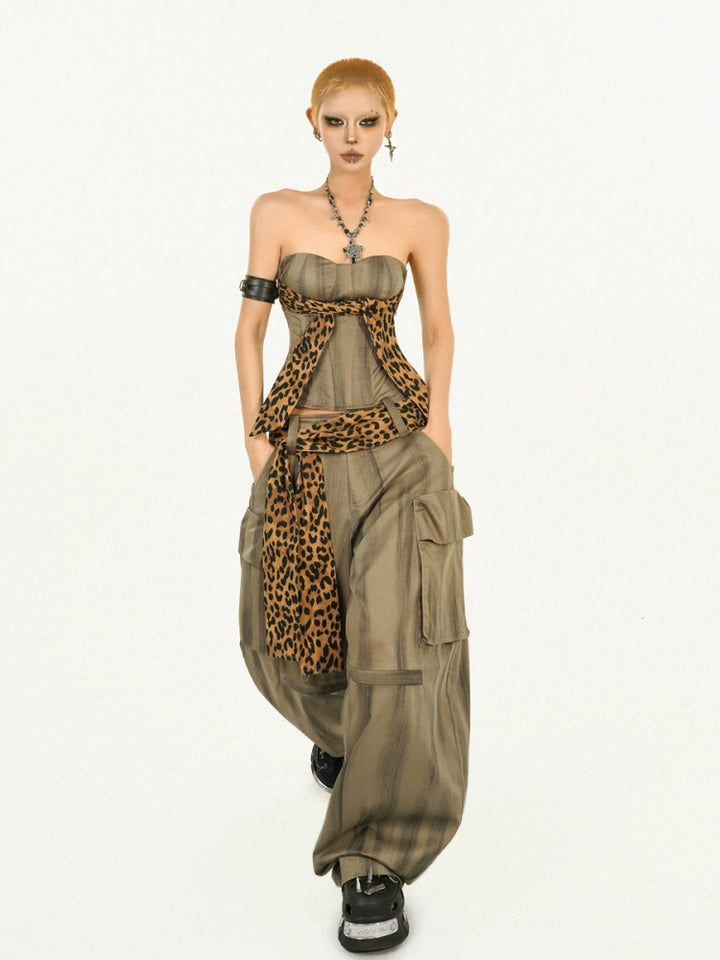 y2k-kawaii-fashion-Khaki Wide-Leg Cargo Trousers-Pinky Dollz