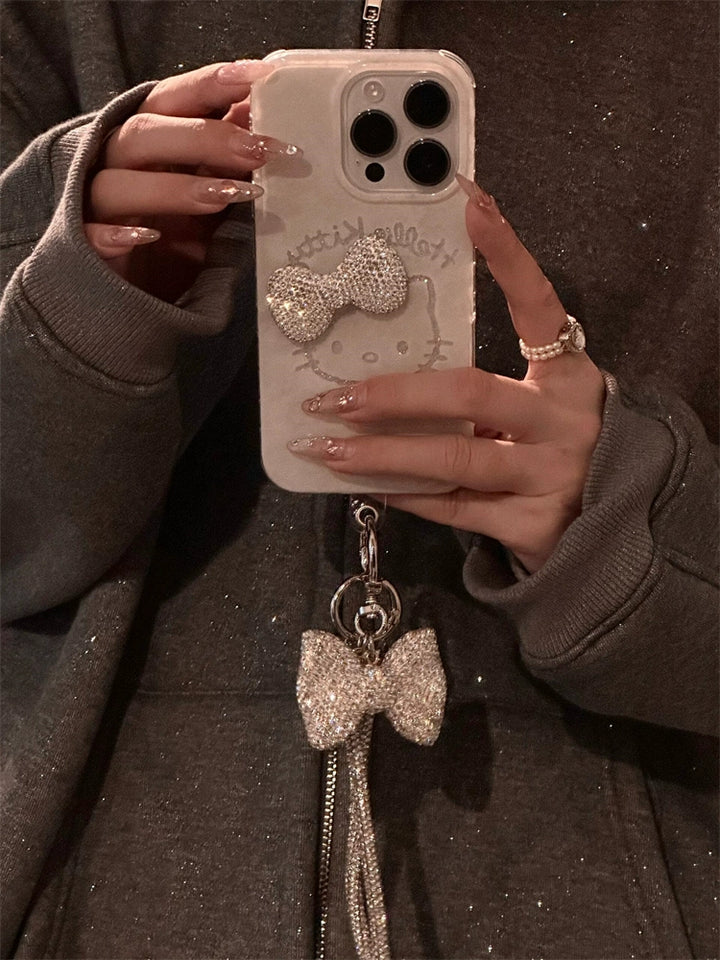 y2k-kawaii-fashion-Hello Kitty Silver Rhinestone Bow Phone Case-Pinky Dollz