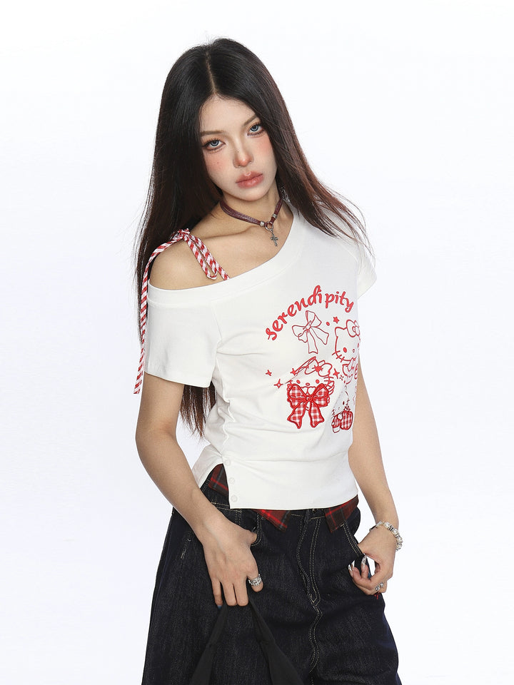 y2k-kawaii-fashion-Hello Kitty Serendipity Off-Shoulder T Shirt-Pinky Dollz