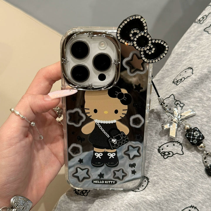 y2k-kawaii-fashion-Hello Kitty Black Bow Mirror Phone Case-Pinky Dollz