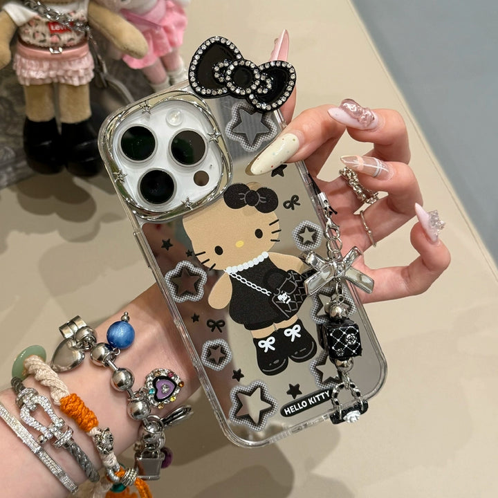 y2k-kawaii-fashion-Hello Kitty Black Bow Mirror Phone Case-Pinky Dollz