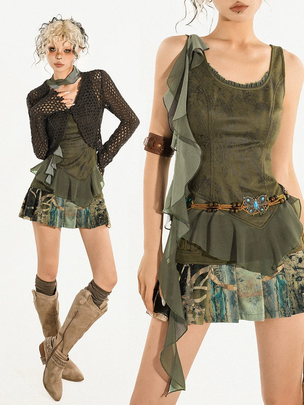 y2k-kawaii-fashion-Boho Fairycore Patchwork Mini Dress-Pinky Dollz