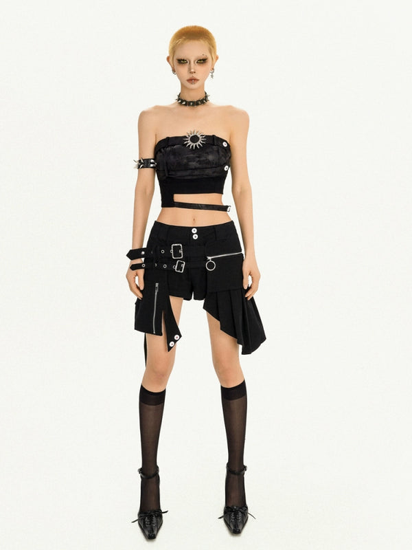 y2k-kawaii-fashion-Buckle Asymmetrical Grunge Set-Pinky Dollz