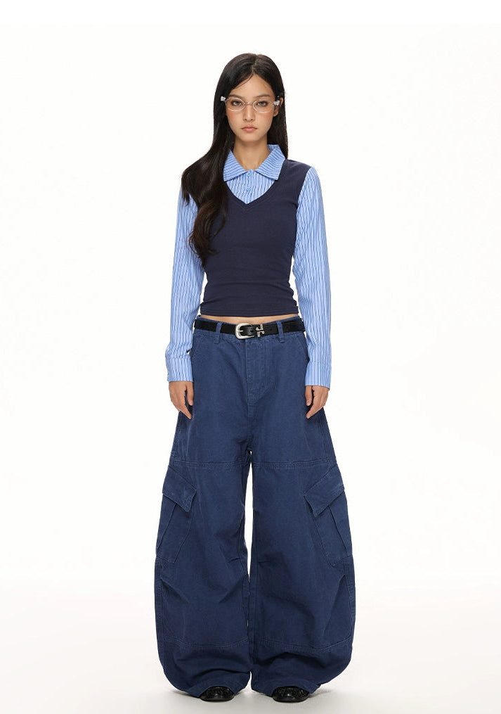 y2k-kawaii-fashion-Two-Piece Striped Long Sleeve Top-Pinky Dollz