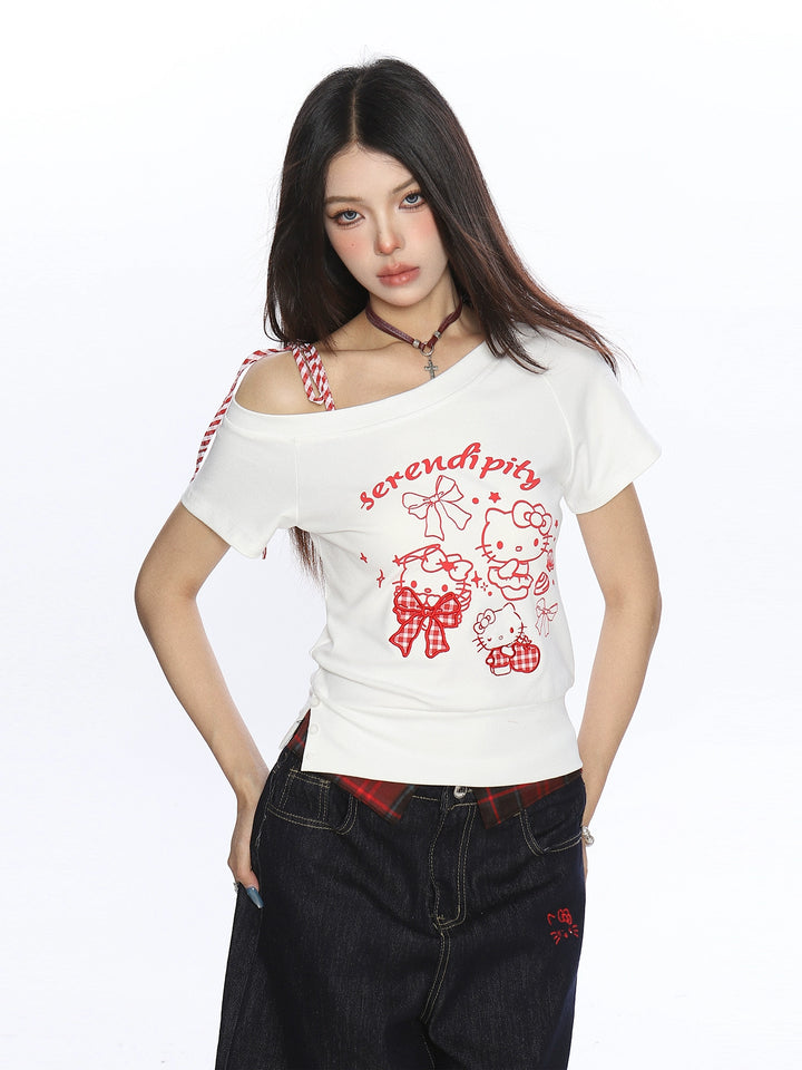 y2k-kawaii-fashion-Hello Kitty Serendipity Off-Shoulder T Shirt-Pinky Dollz