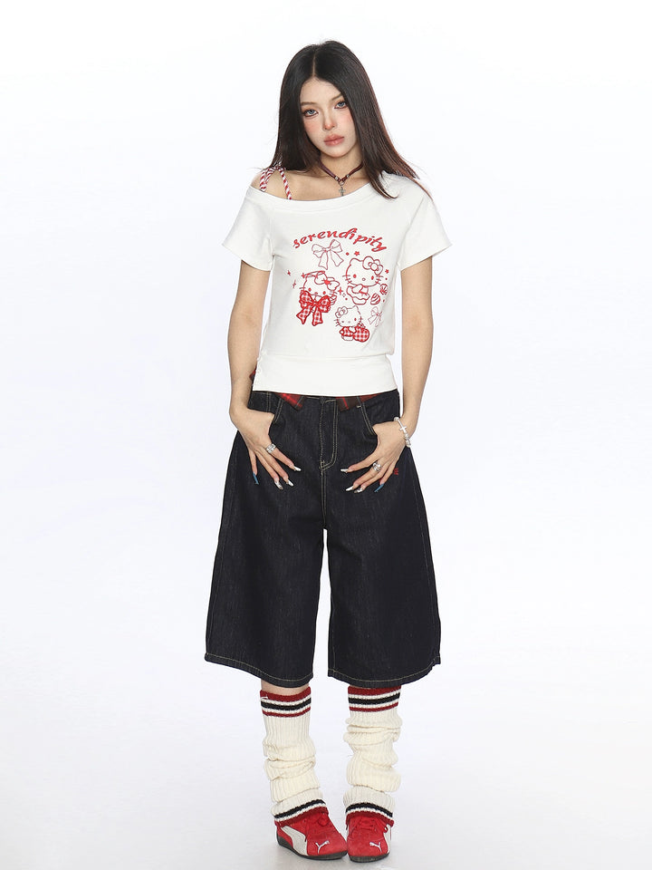 y2k-kawaii-fashion-Hello Kitty Serendipity Off-Shoulder T Shirt-Pinky Dollz