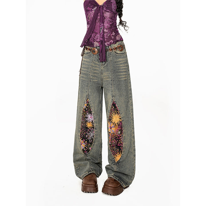 y2k-kawaii-fashion-Firework Embroidery Wide-Leg Jeans-Pinky Dollz