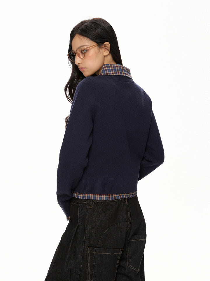 y2k-kawaii-fashion-Checked Collar Colorblock Cardigan-Pinky Dollz