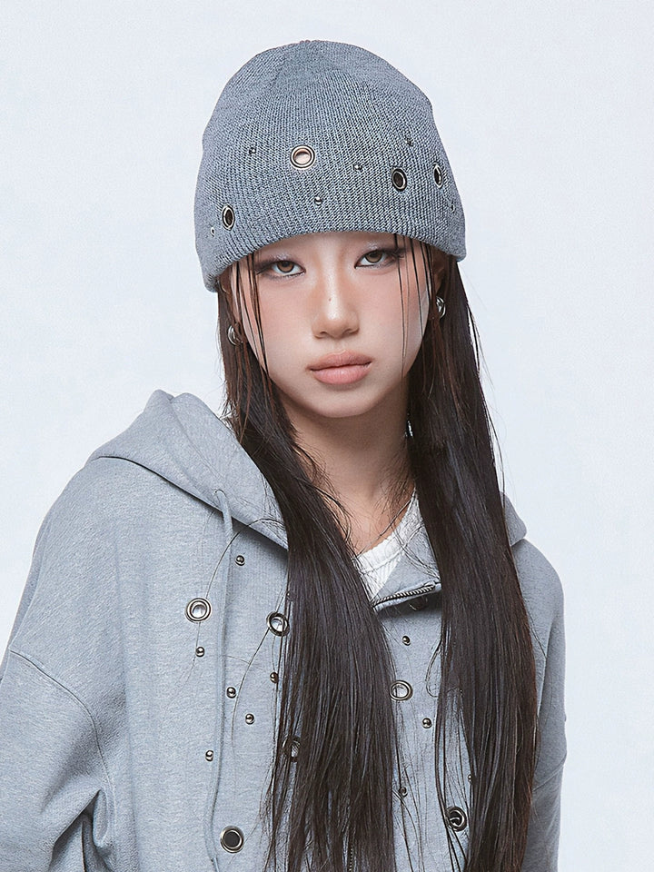 y2k-kawaii-fashion-Soft Knit Eyelet Winter Beanie-Pinky Dollz