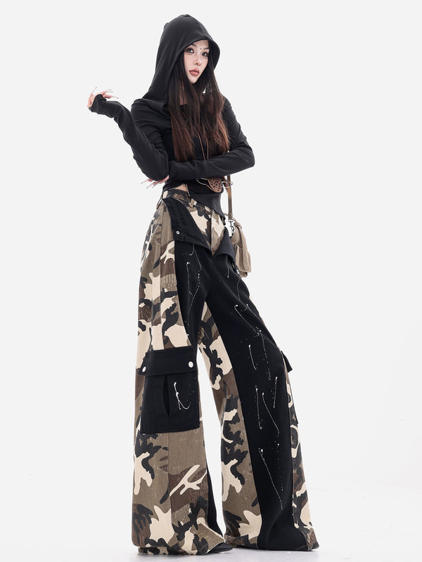 y2k-kawaii-fashion-Camo Patchwork Baggy Jeans-Pinky Dollz