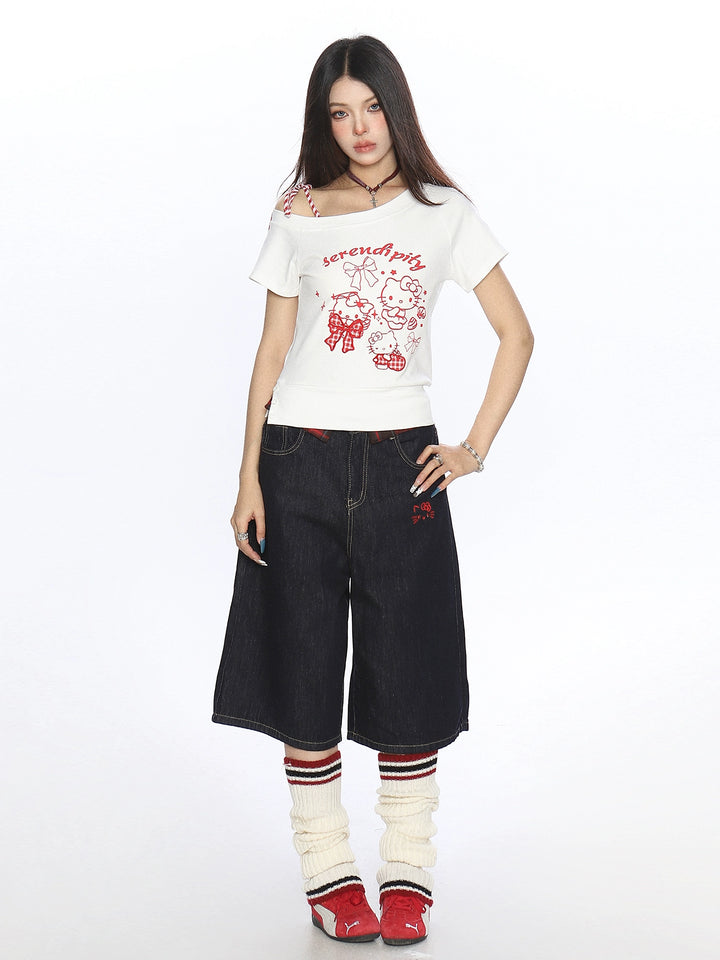 y2k-kawaii-fashion-Hello Kitty Serendipity Off-Shoulder T Shirt-Pinky Dollz
