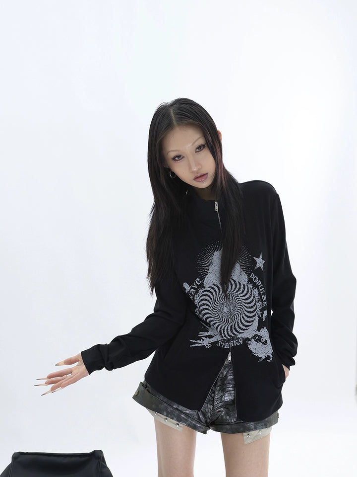 y2k-kawaii-fashion-Hypnotic Graphic Half-Zip Top-Pinky Dollz