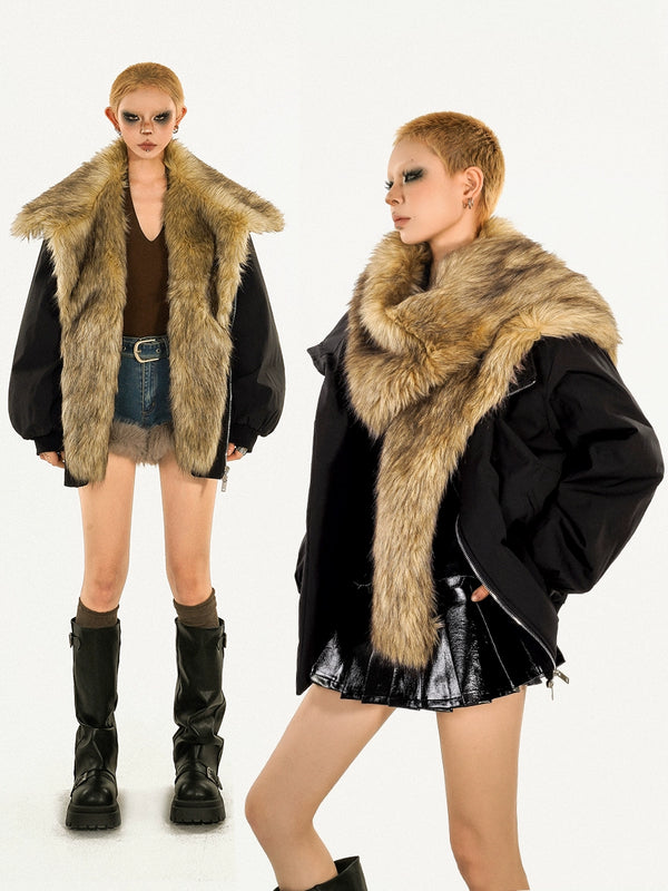y2k-kawaii-fashion-Oversized Fur Collar Jacket-Pinky Dollz
