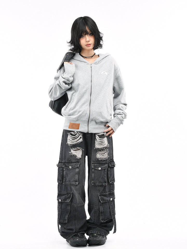 y2k-kawaii-fashion-Washed Zip Hoodie-Pinky Dollz