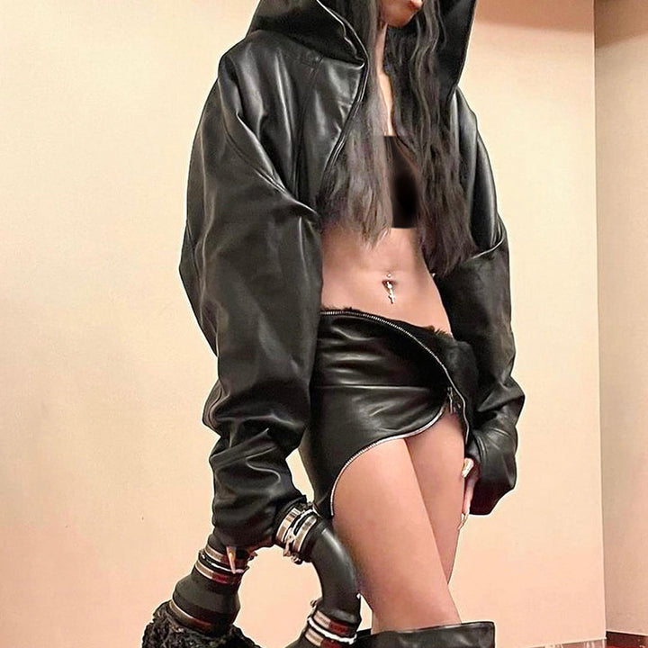 y2k-kawaii-fashion-Leather Bolero Jacket-Pinky Dollz