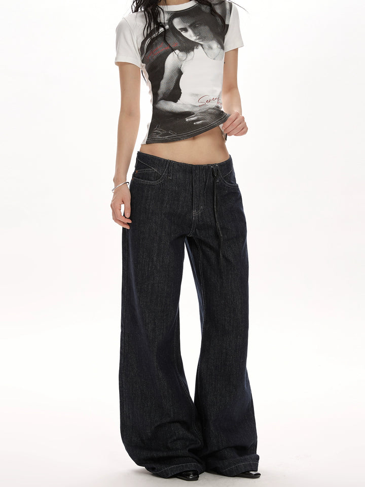 y2k-kawaii-fashion-Dark Blue Low-Waist Straight Leg Jeans-Pinky Dollz