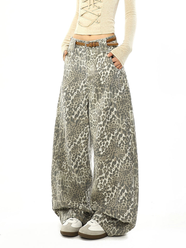 y2k-kawaii-fashion-Y2K Leopard Print Wide-Leg Jeans-Pinky Dollz