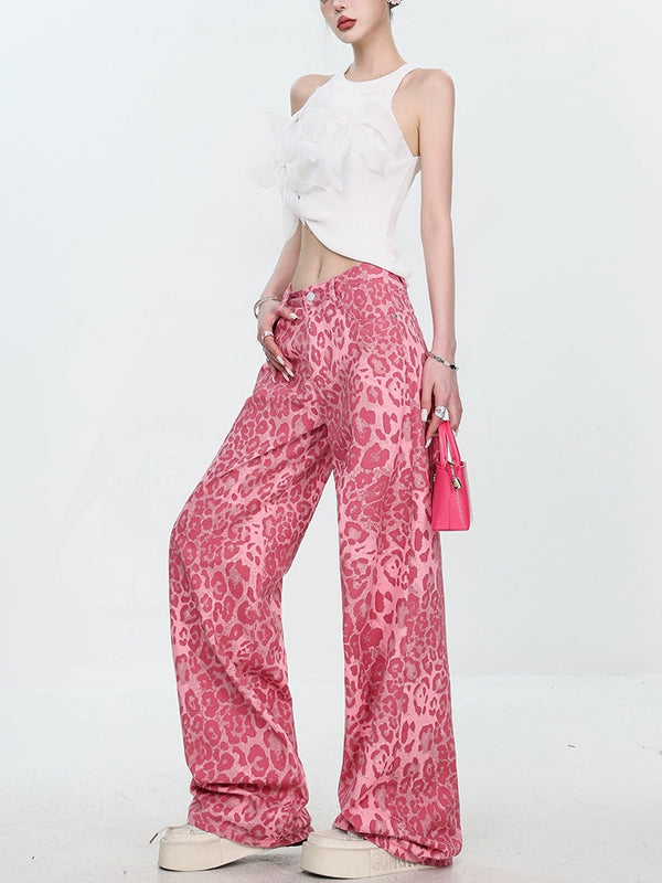 y2k-kawaii-fashion-Pink Leopard Print Jeans-Pinky Dollz