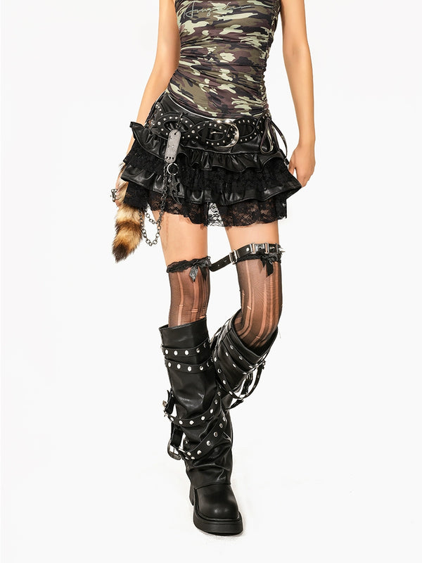 y2k-kawaii-fashion-Layered Lace Ruffle Mini Skirt-Pinky Dollz