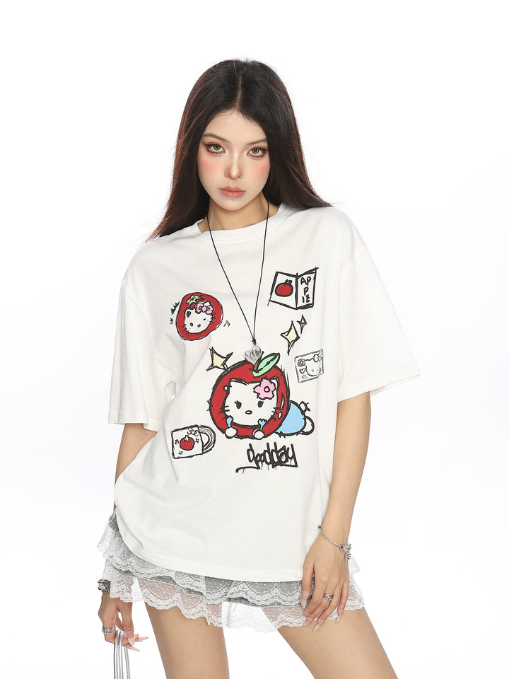 y2k-kawaii-fashion-Retro Hello Kitty Graphic Tee-Pinky Dollz