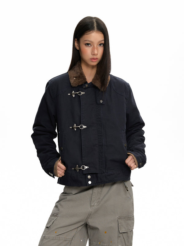 y2k-kawaii-fashion-Fleece-Lined Buckle Lapel Jacket-Pinky Dollz